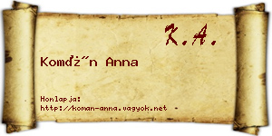 Komán Anna névjegykártya