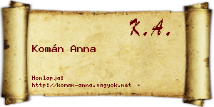 Komán Anna névjegykártya